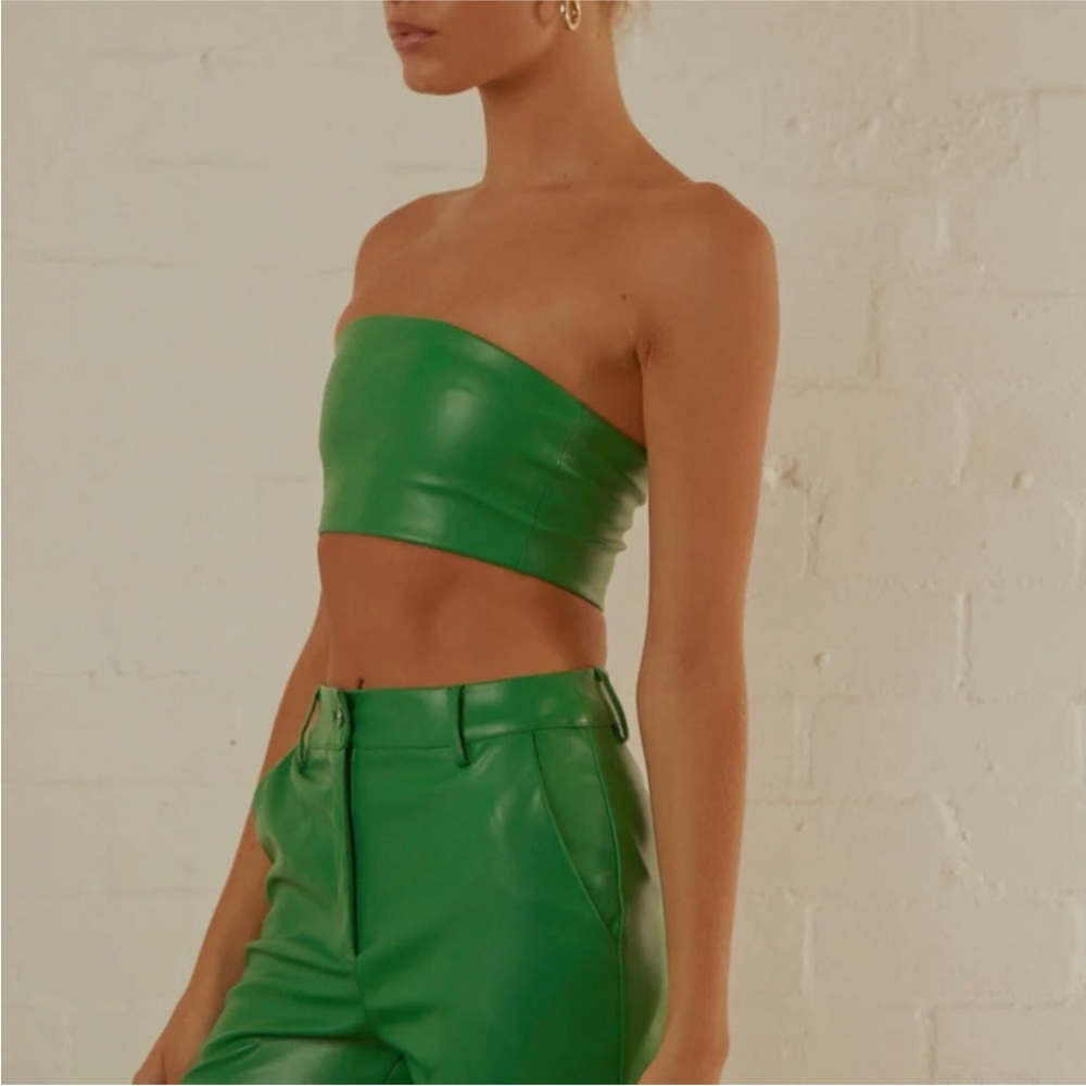 Faux Leather Green Pants Set
